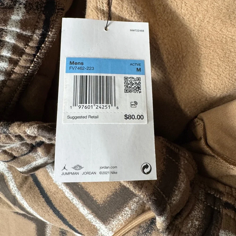 Jordan‎ Essentials Plaid Fleece Pants Brown FV7462-223 Mens Medium NEW